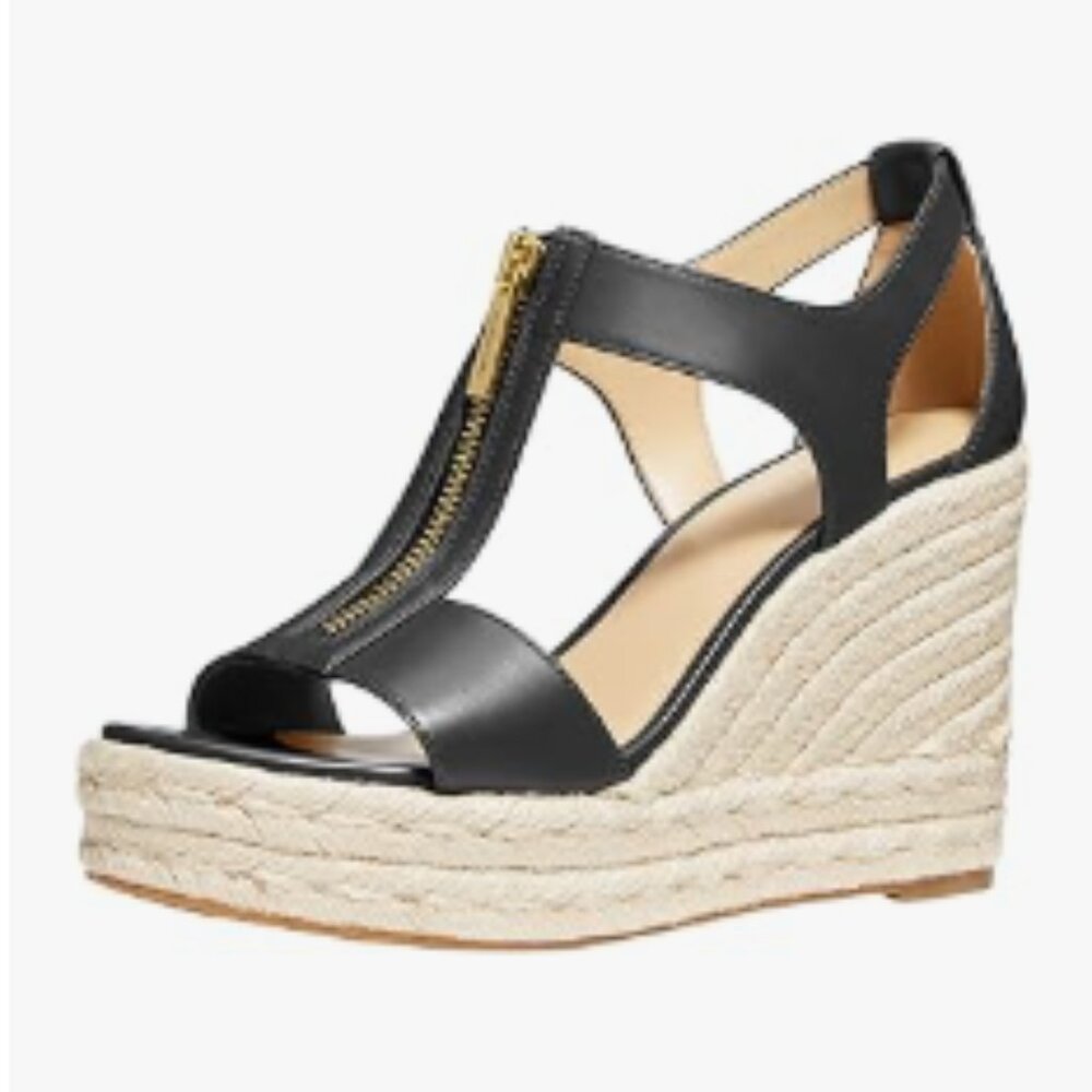FSJ Black Elegant Open Toe Espadrille Platform Ankle Strap Wedge Cutout Sandals